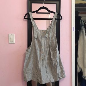 Gray Stripe Linen Beach Romper